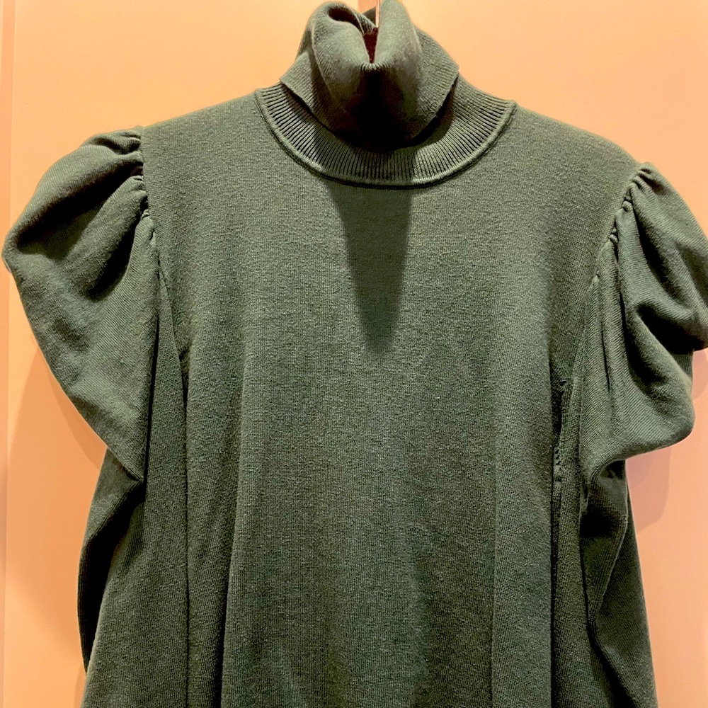 MISA Emerald Green Turtleneck Sweater w puff sleeves